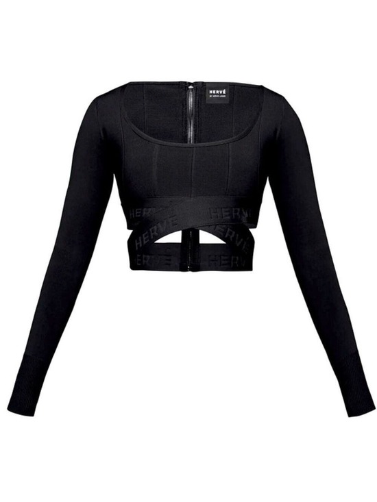 Herve Leger Tops - Herve Leger Black Bandage Bodycon Crop Top Size M